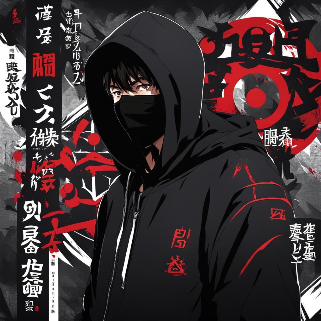 Masked Man in Black: Anime-Inspired Digital Art