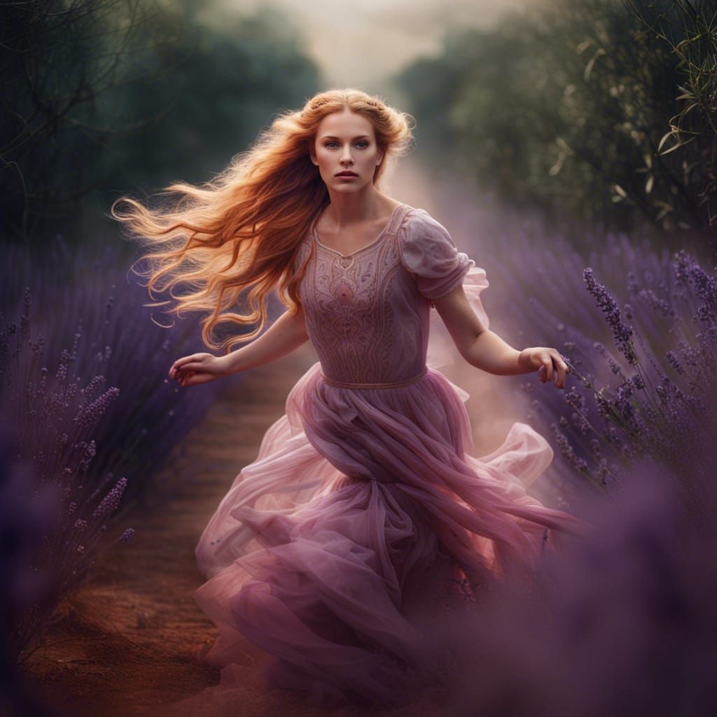 Worried Princess Runs Through Maze: Fantasy Concept Art