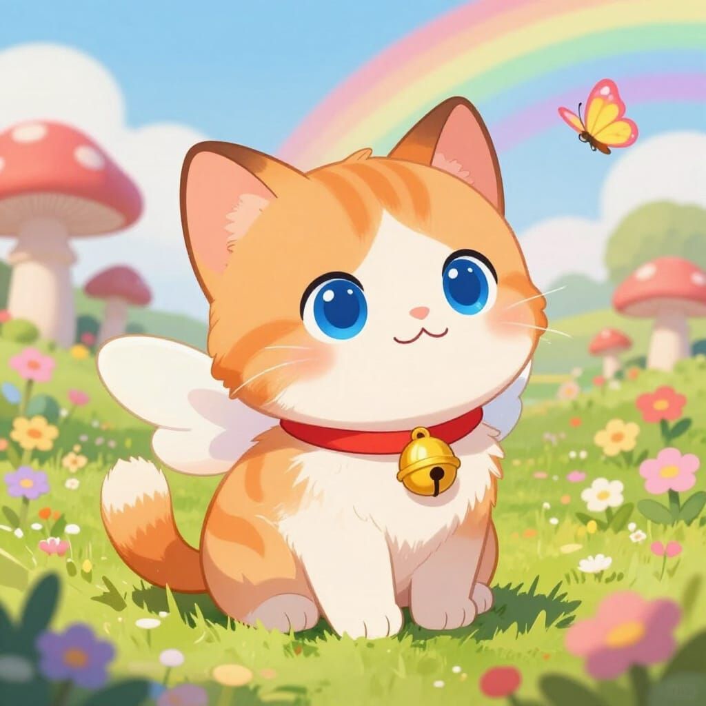 Charming Fairytale Kitten in Cartoon Style