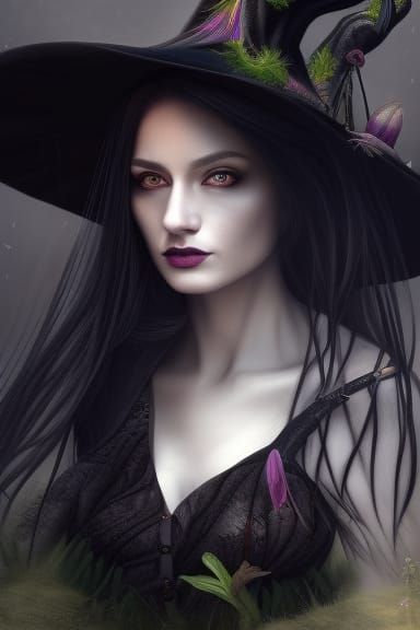 Detailed Witch Portrait in a Fantasy Art Style