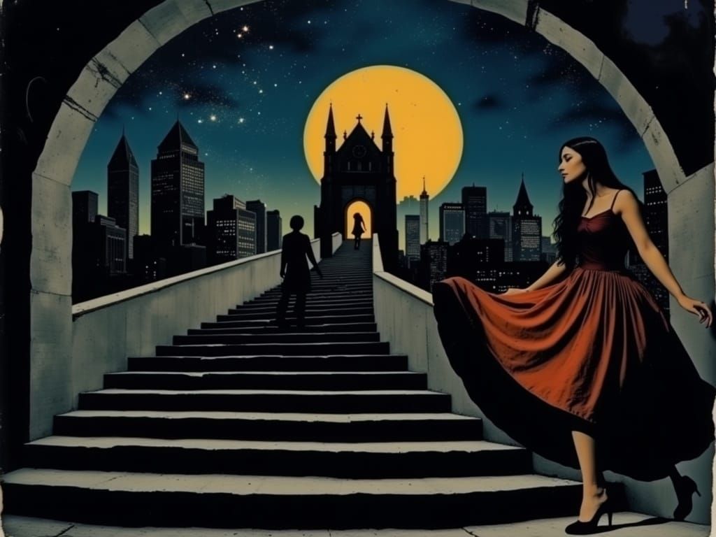 A Woman's Ethereal Dance Amidst a Dystopian Dreamscape