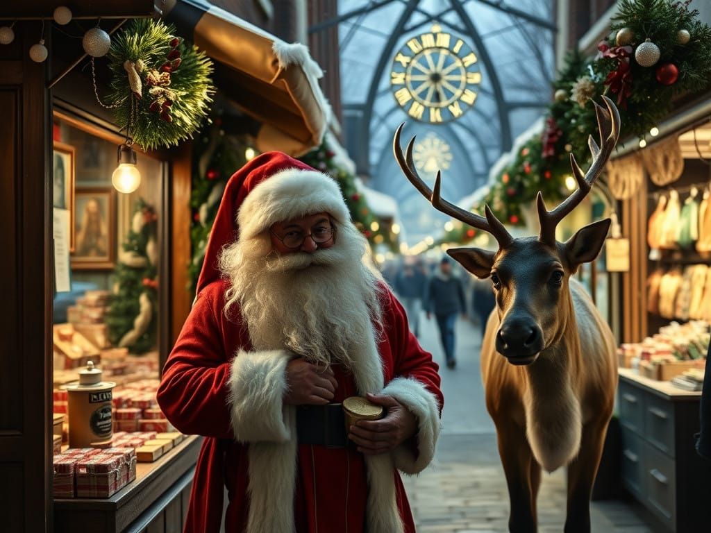 Mystical Scenes at a Winter Christmas Market in Enchanted Li...