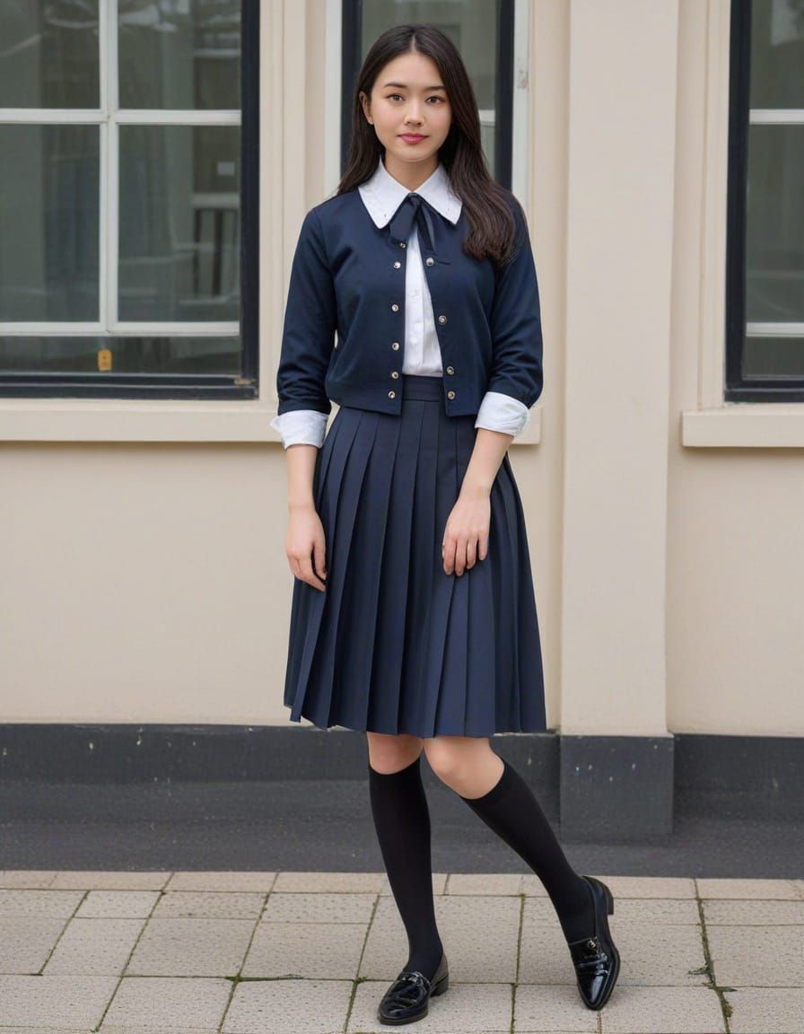 Teenage Girl in Stylish Japanese School Uniform