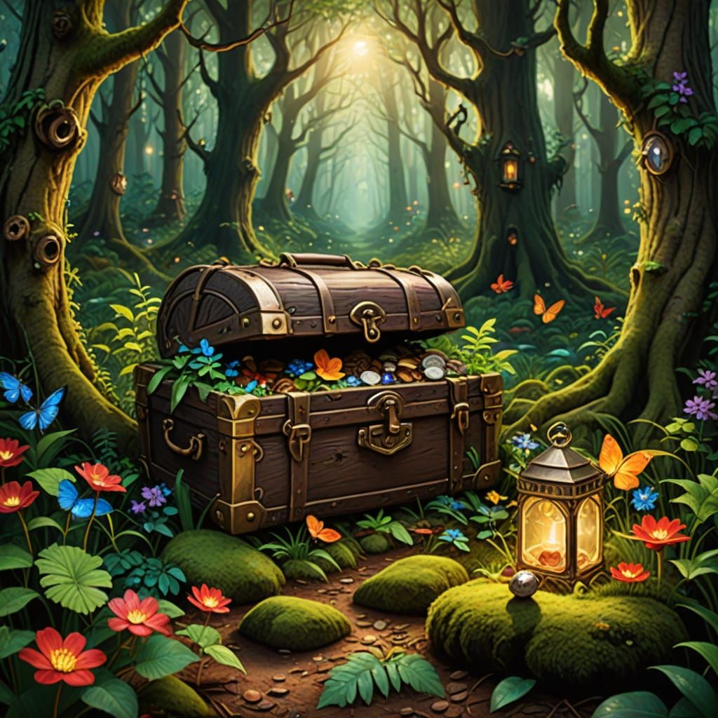 Mystical Forest Treasures in Vibrant Watercolor Style