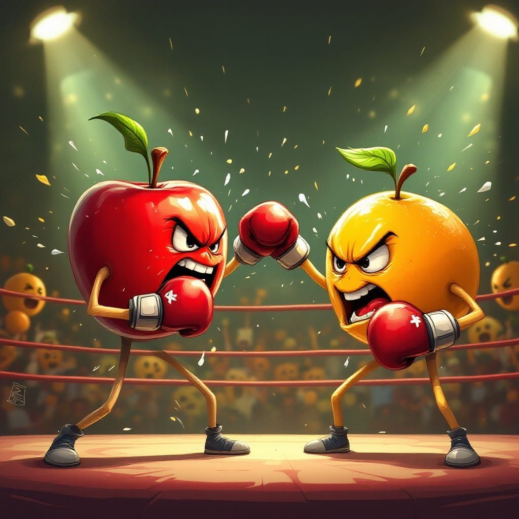 Cartoon Fruits Clash in Boxing Ring