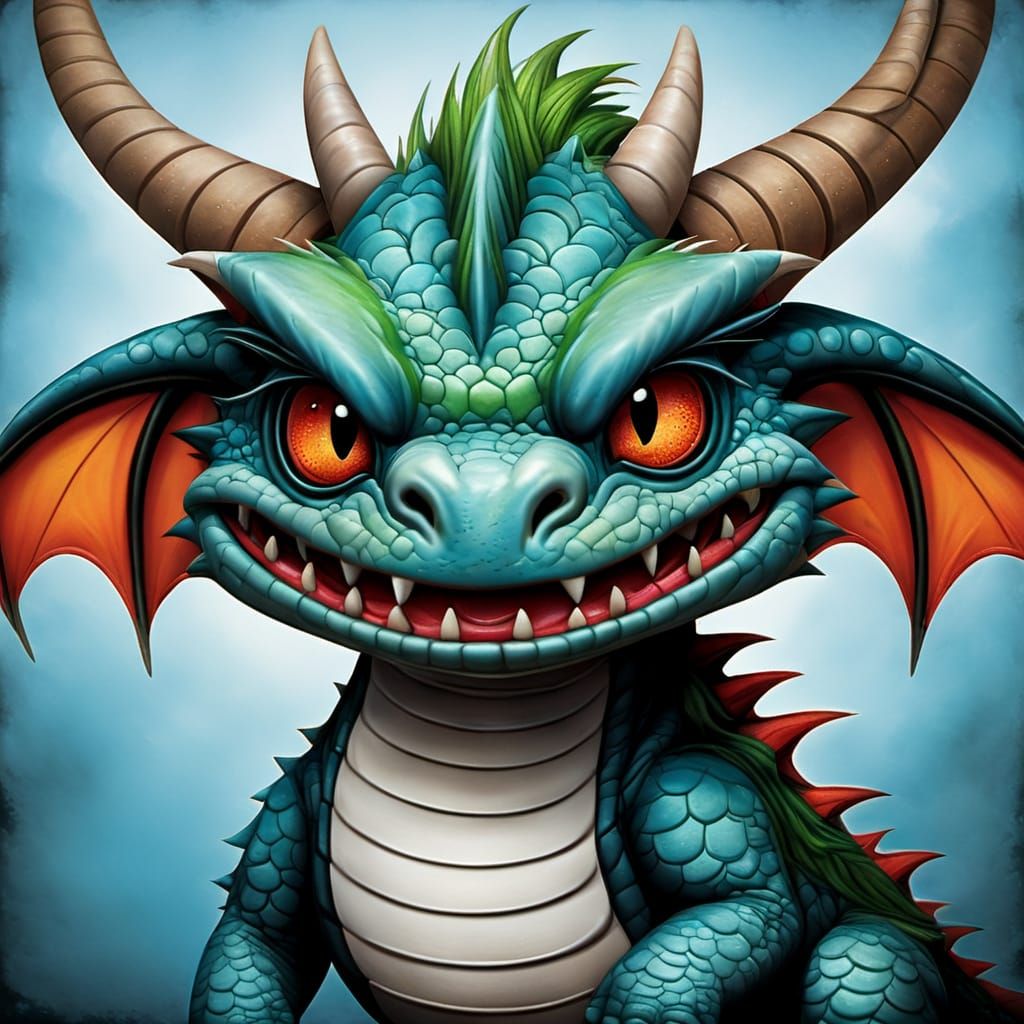 Playful Dragon Makes a Funny Face, Naive Art
