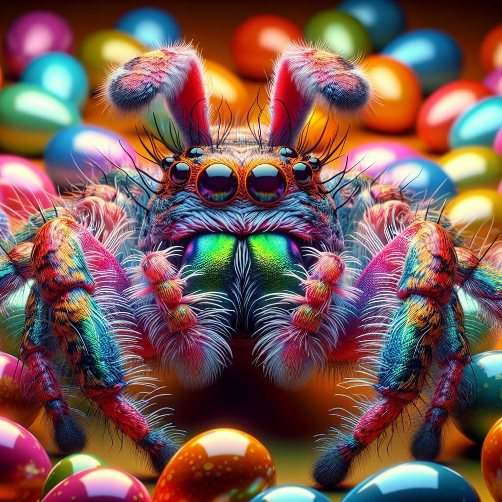 Hyperrealistic Easter Spider with Rabbit Ears