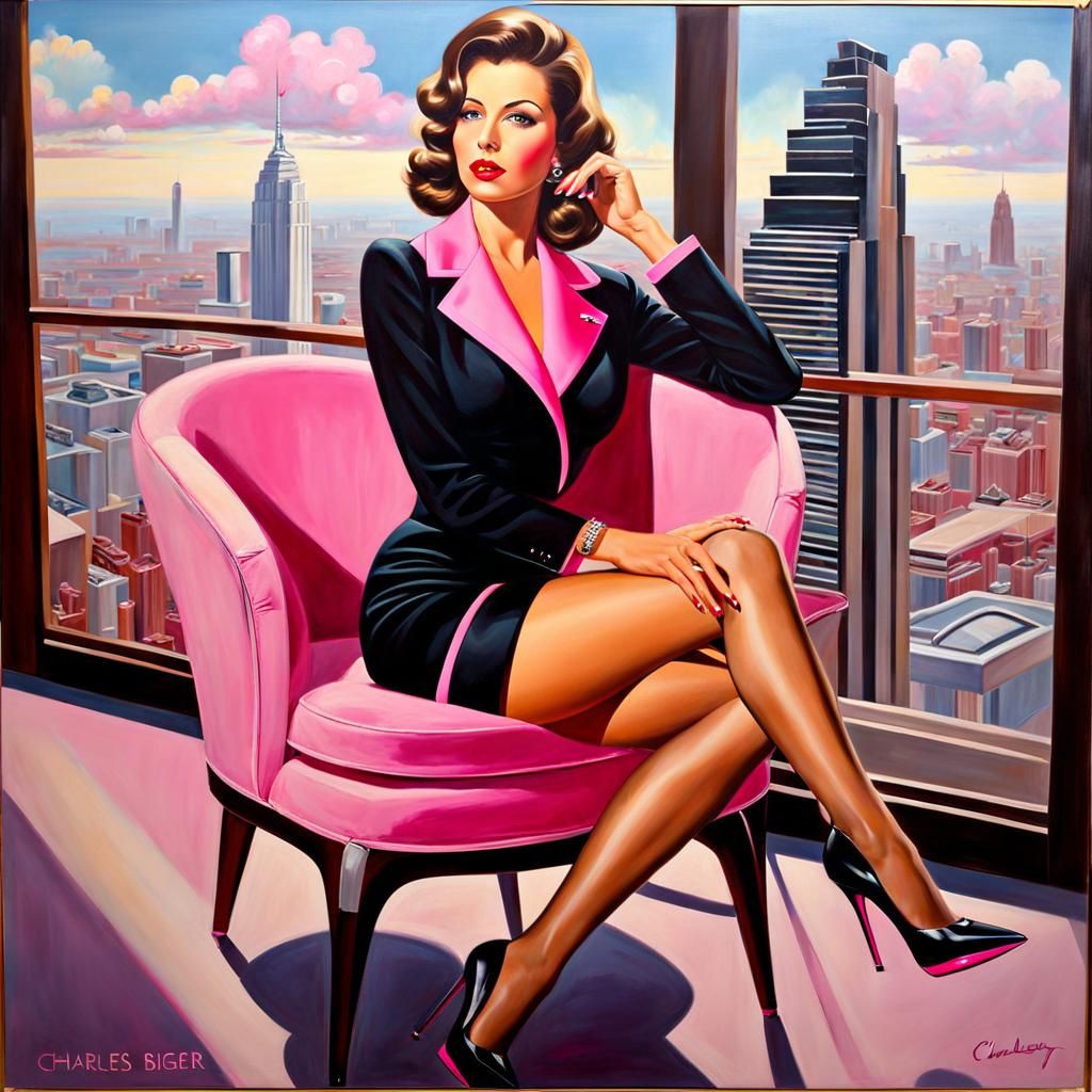 Glossy Oil Painting of a Lovely Lady in Pink