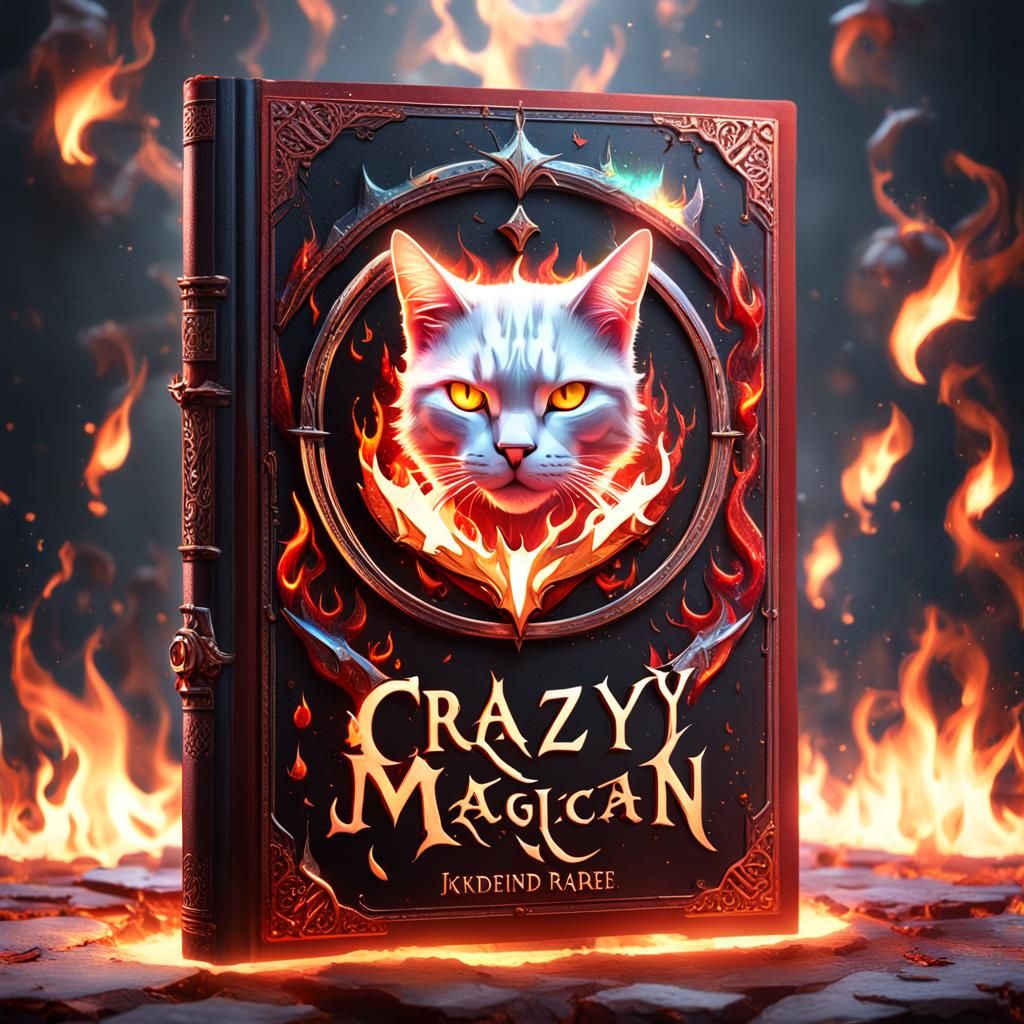 Flaming Cat Hologram Over "Crazy Magician" Book