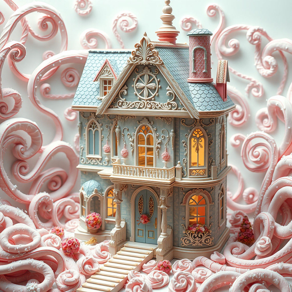 Surreal Dollhouse in Watercolor with Intricate Details