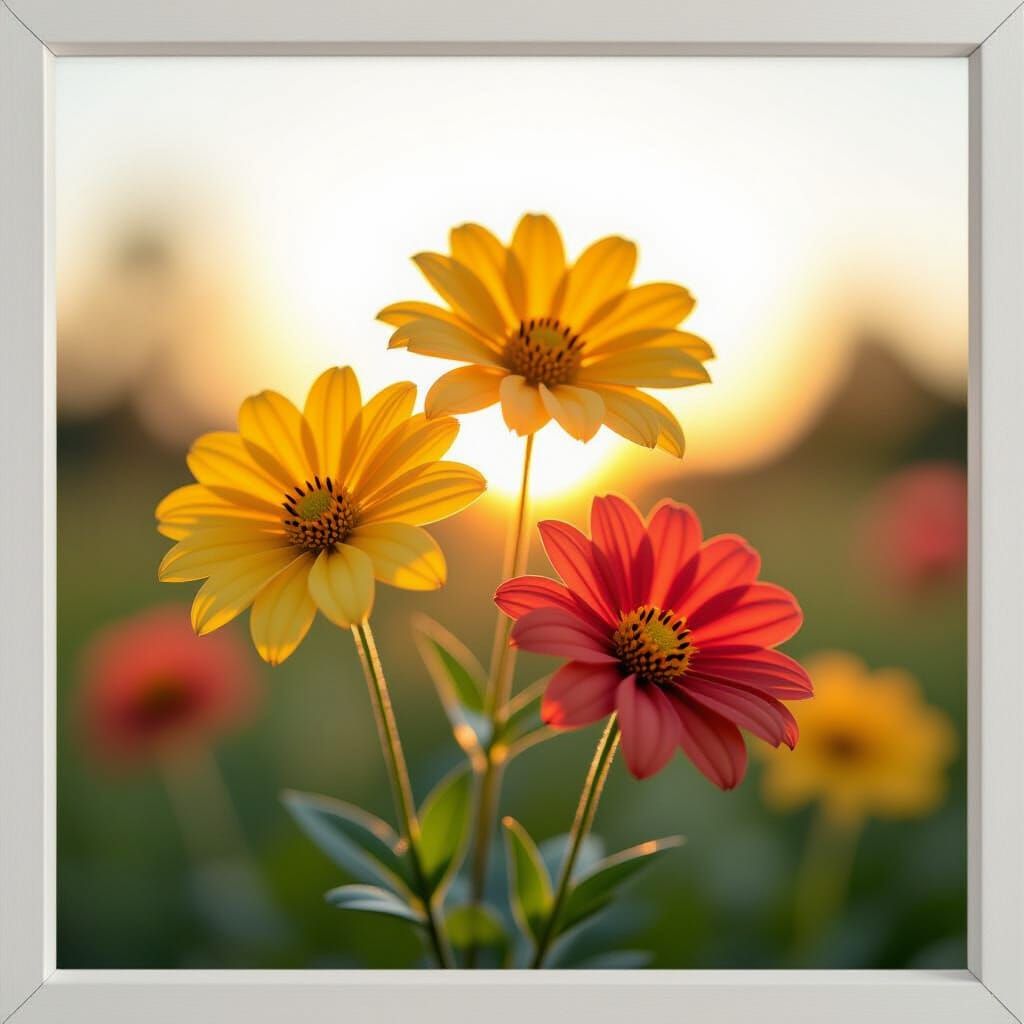 Vibrant 3D Yellow and Orange Flowers with Backlight
