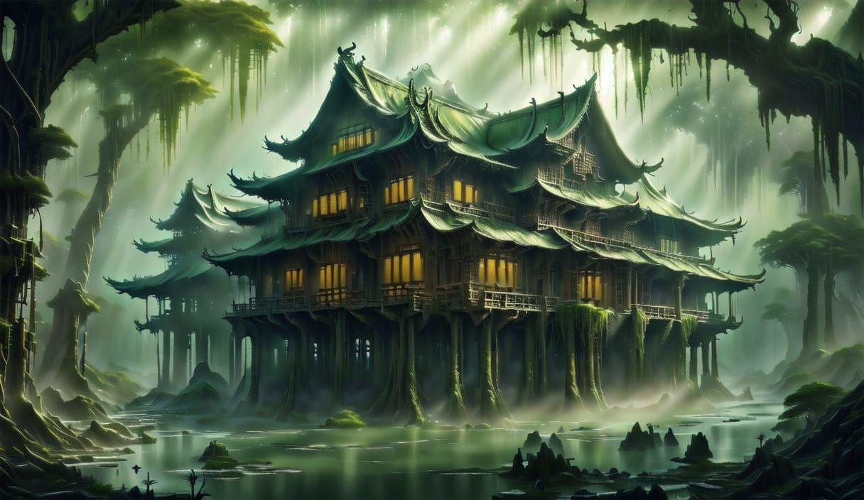 Ancient Chinese Mansion in Mystical Swamp