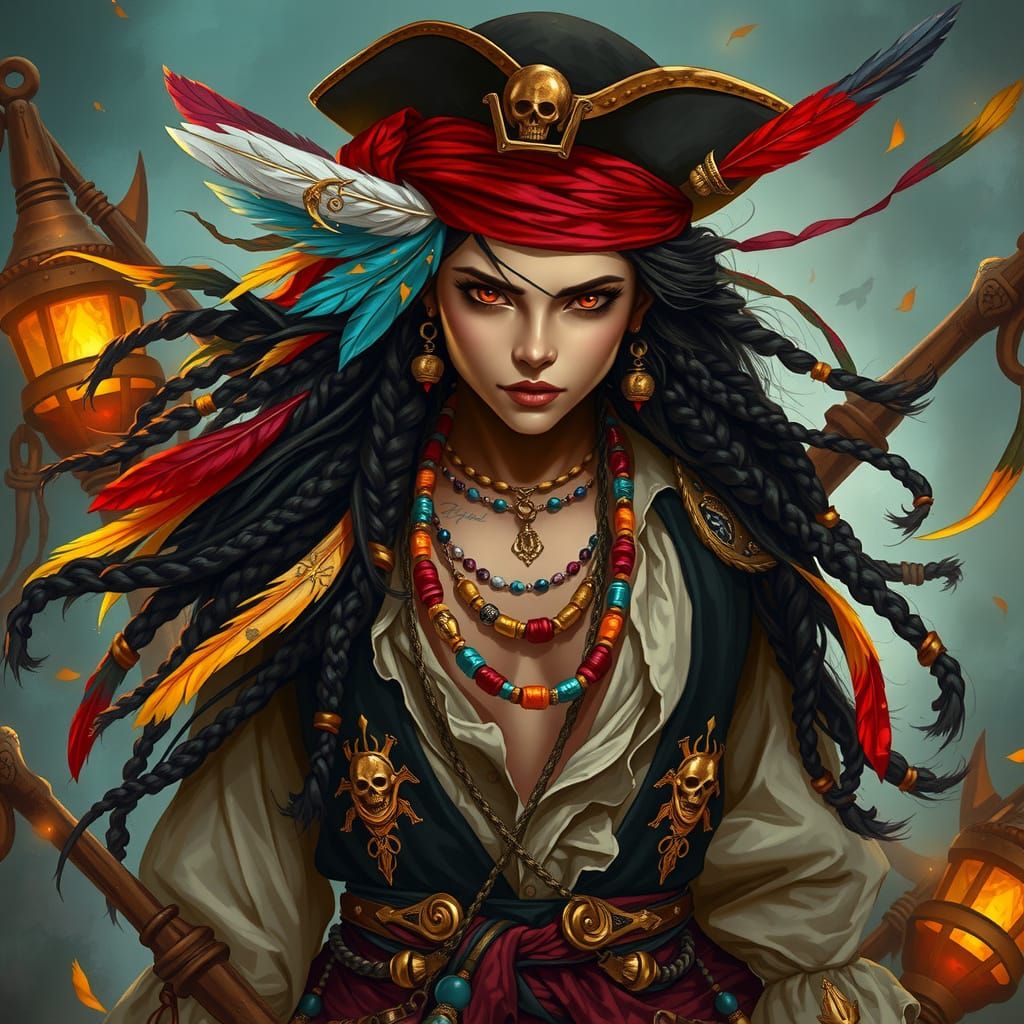 Ethereal Pirate Cultivator in a Swirling Storm of Mystical E...