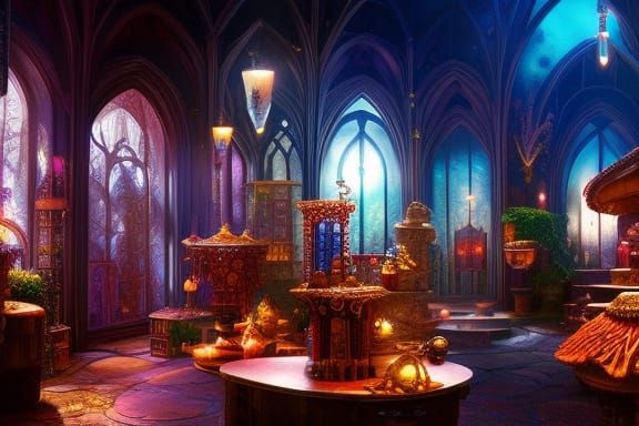 Fantasy Adventure Shop with Magical Relics