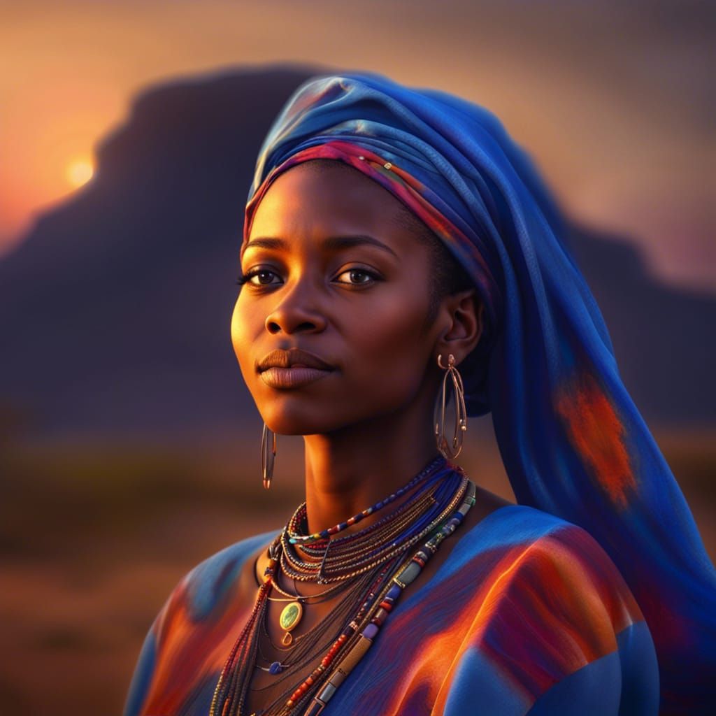 Attractive Fulani Girl in Traditional Dress at Sunset