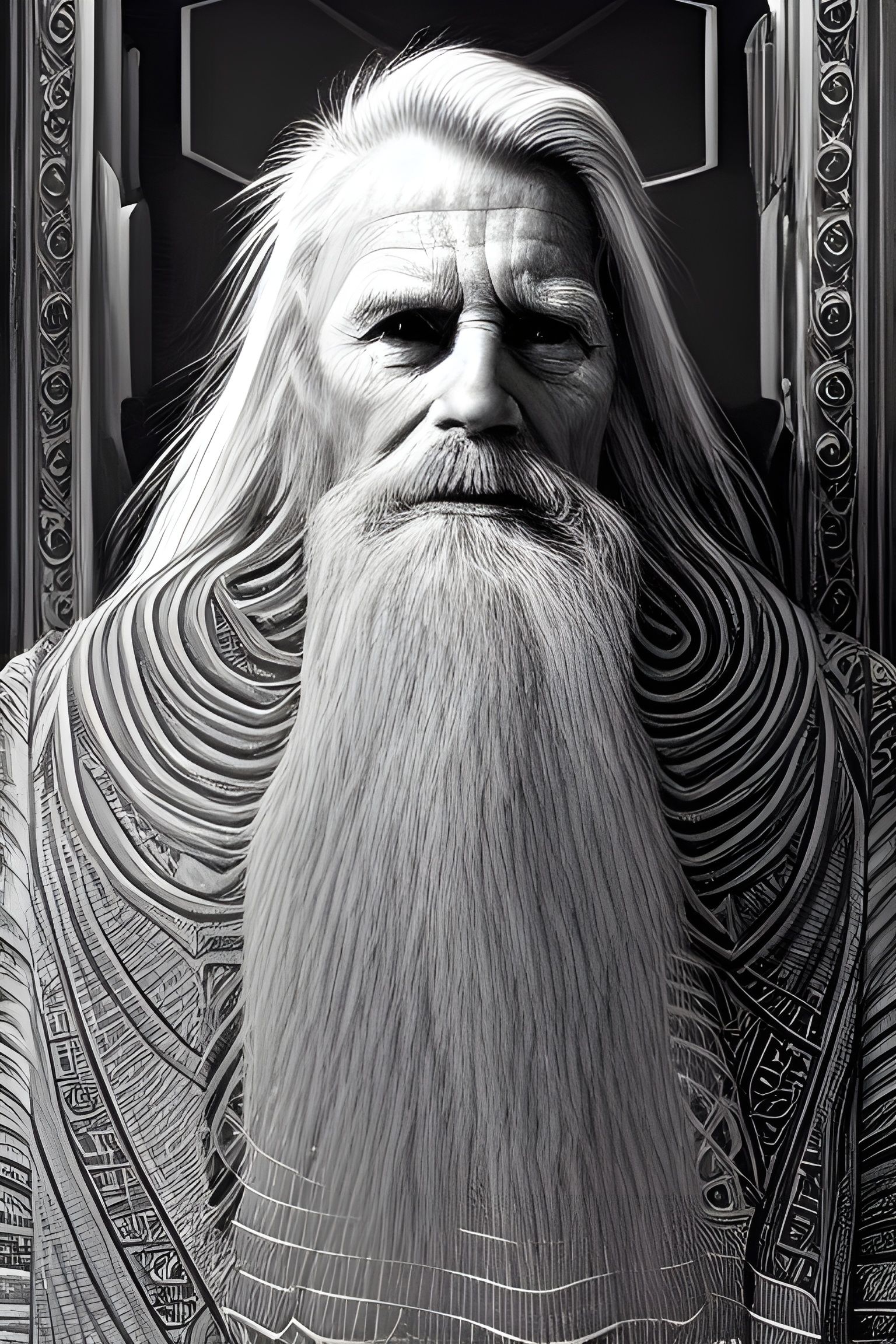 Ornate Wizard Portrait in Grand Library
