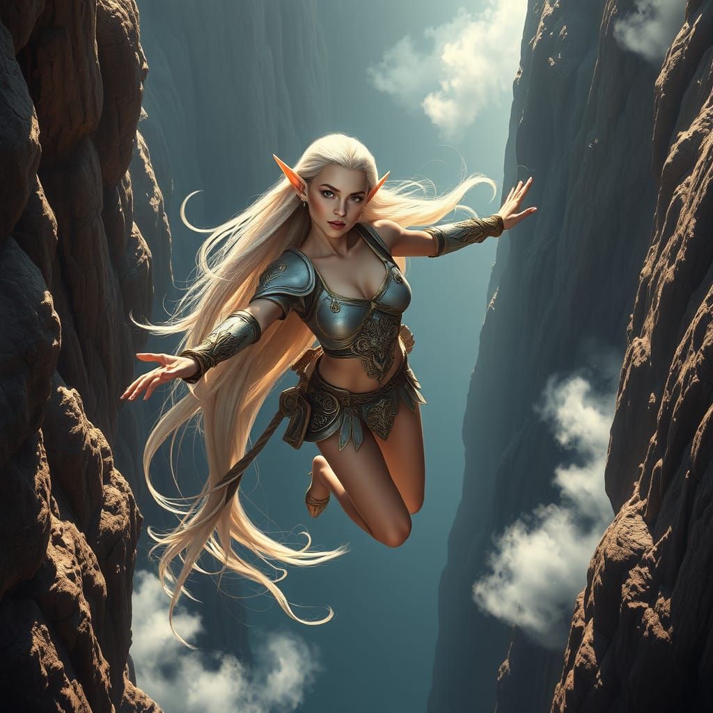 Ethereal Elven Adventurer Dives into the Mysterious Abyss