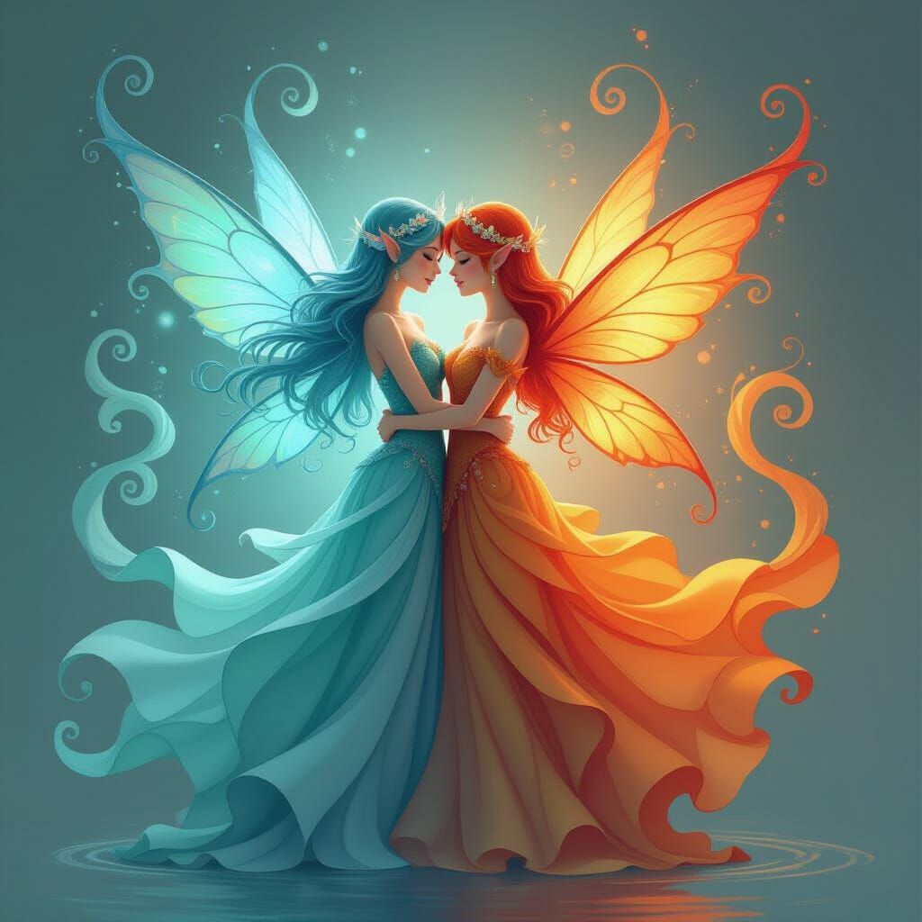 Water and Fire Spirits Embrace in Dreamy Style