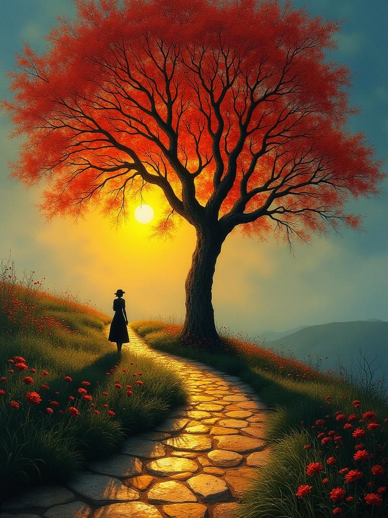 Velvet Painting of Landscape Beyond the Sun