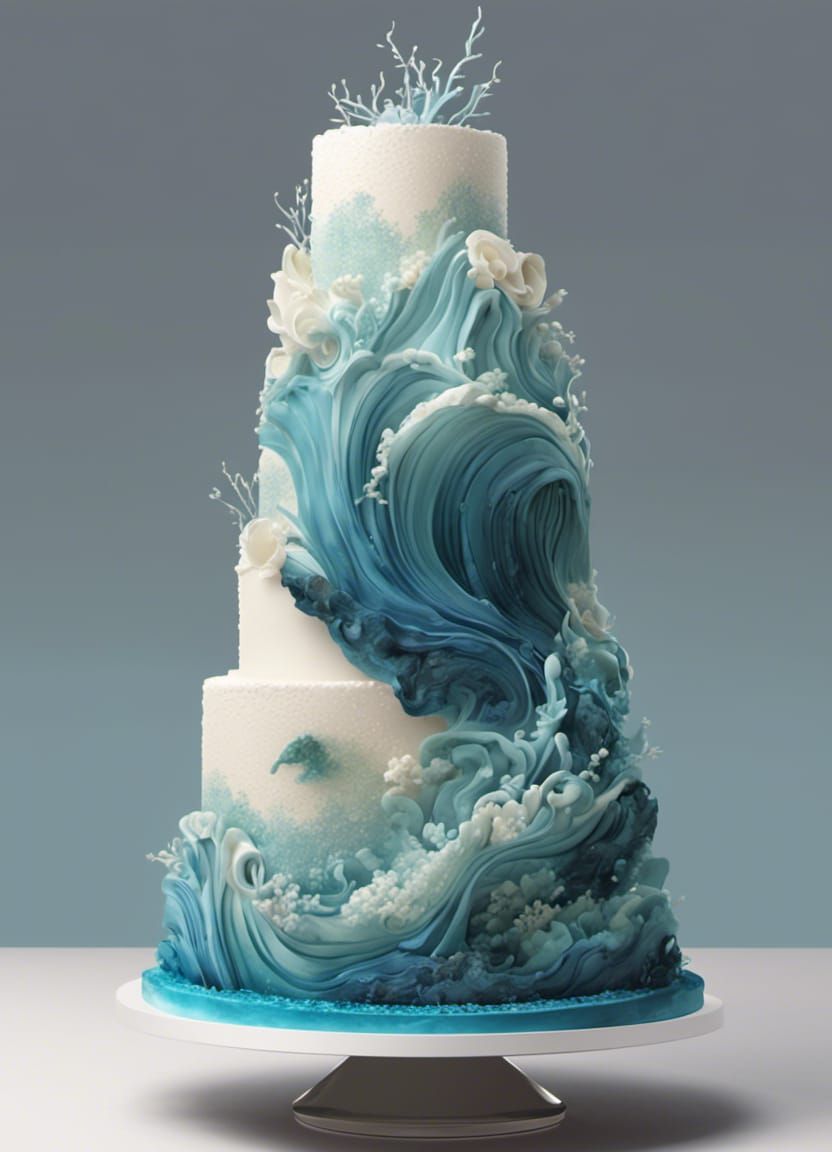 Oceanic Wedding Cake: Ghibli-Style Digital Illustration