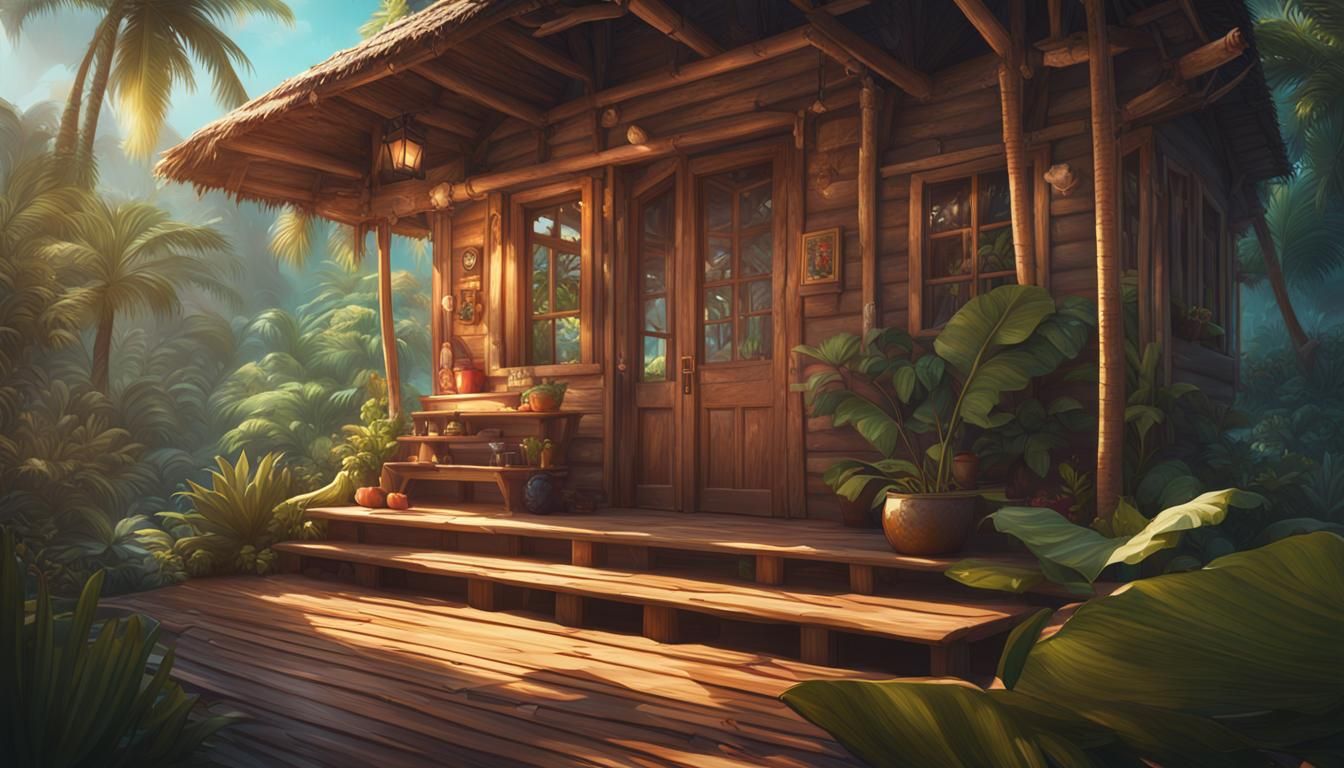 Tropical Cabin Portrait in Hyperdetailed Digital Art