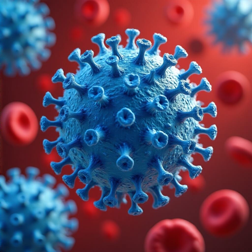 Detailed 3D Rendering of a Blue Virus Particle