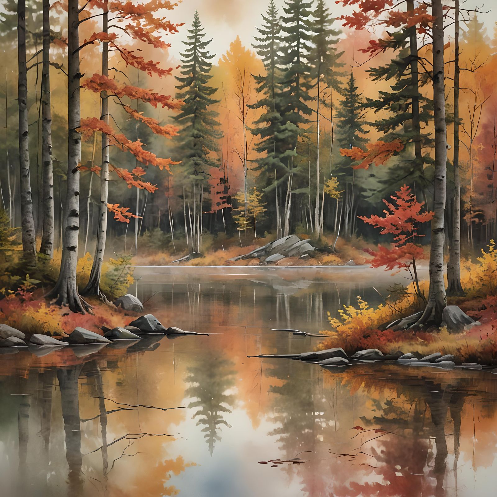 Autumn Lake Forest in Canadian Style