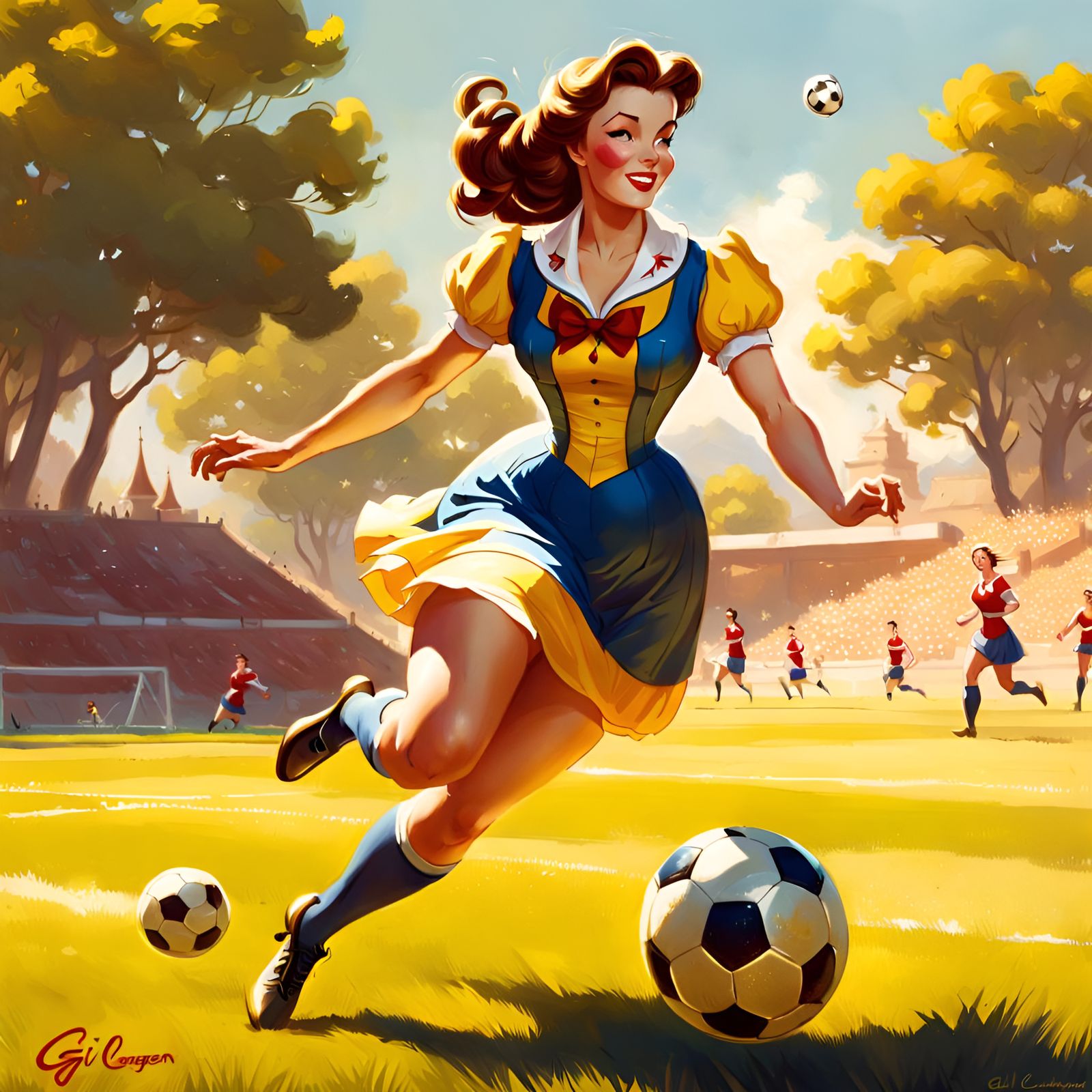 Princess Belle Plays Soccer: Pin-Up Style Portrait
