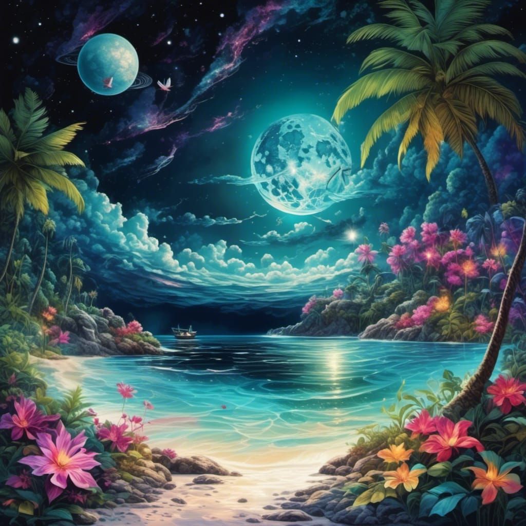 Maldives Night Sky with Cosmic Aurora