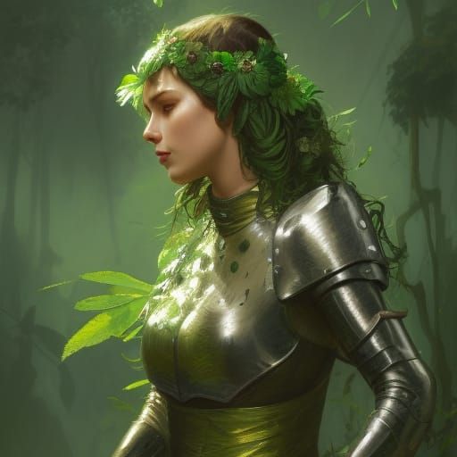 Jane in Green Medieval Jungle Armor Portrait