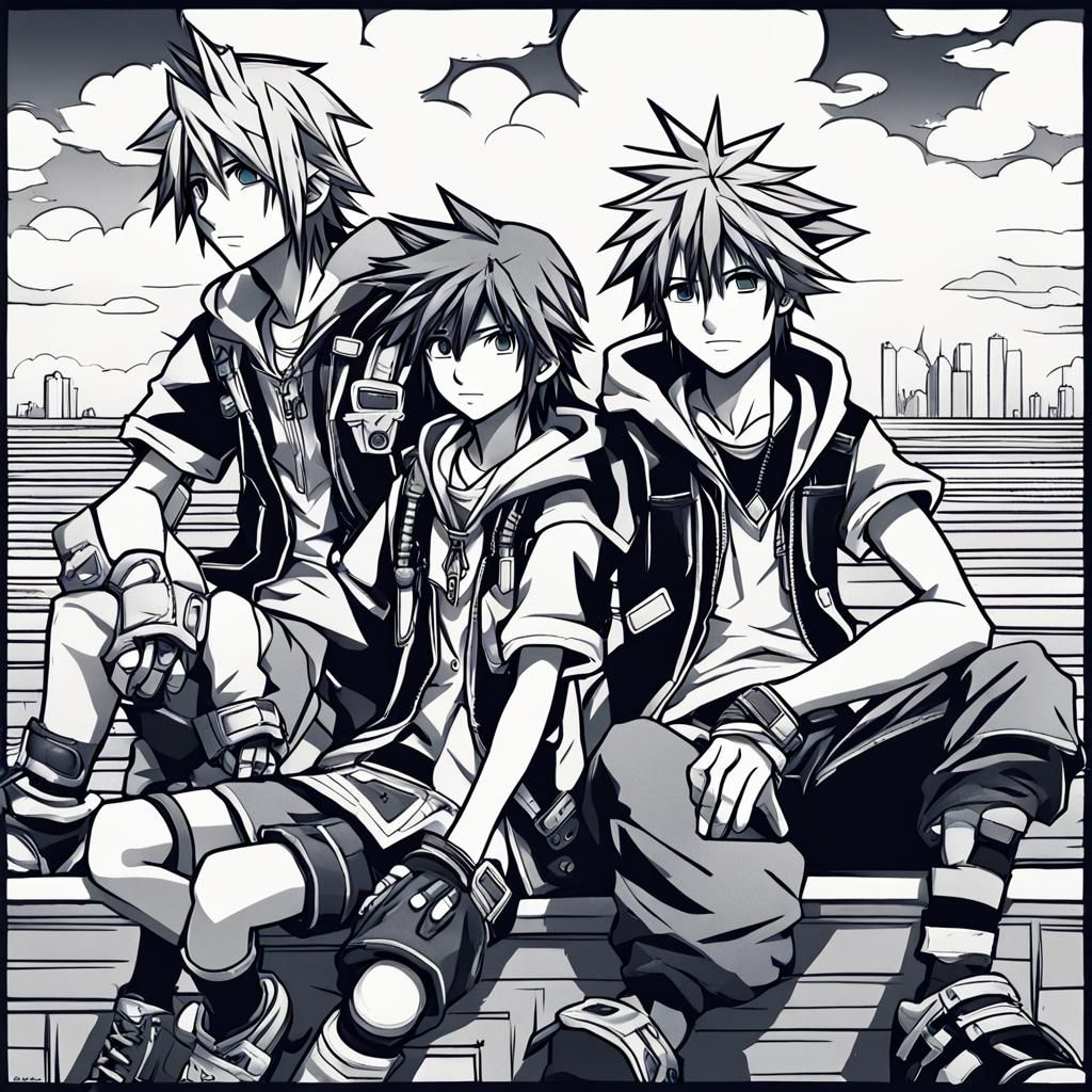 Sora, Riku and Kairi in Manga Style