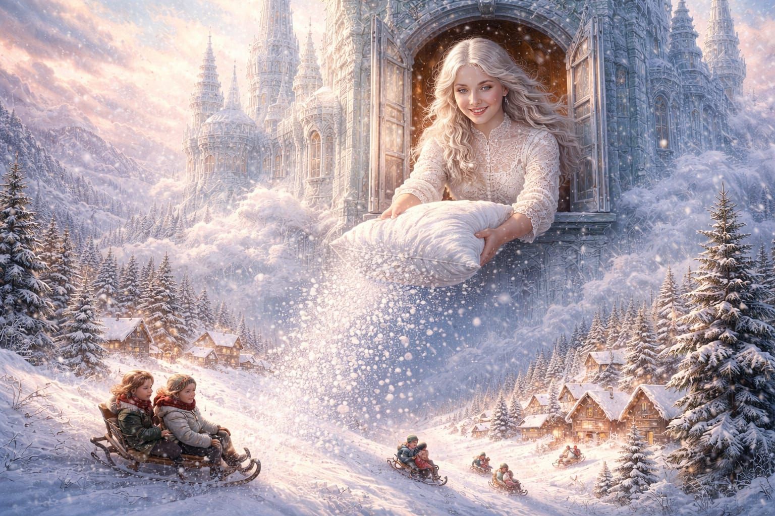 Frau Holle's Castle and Village Snowfall