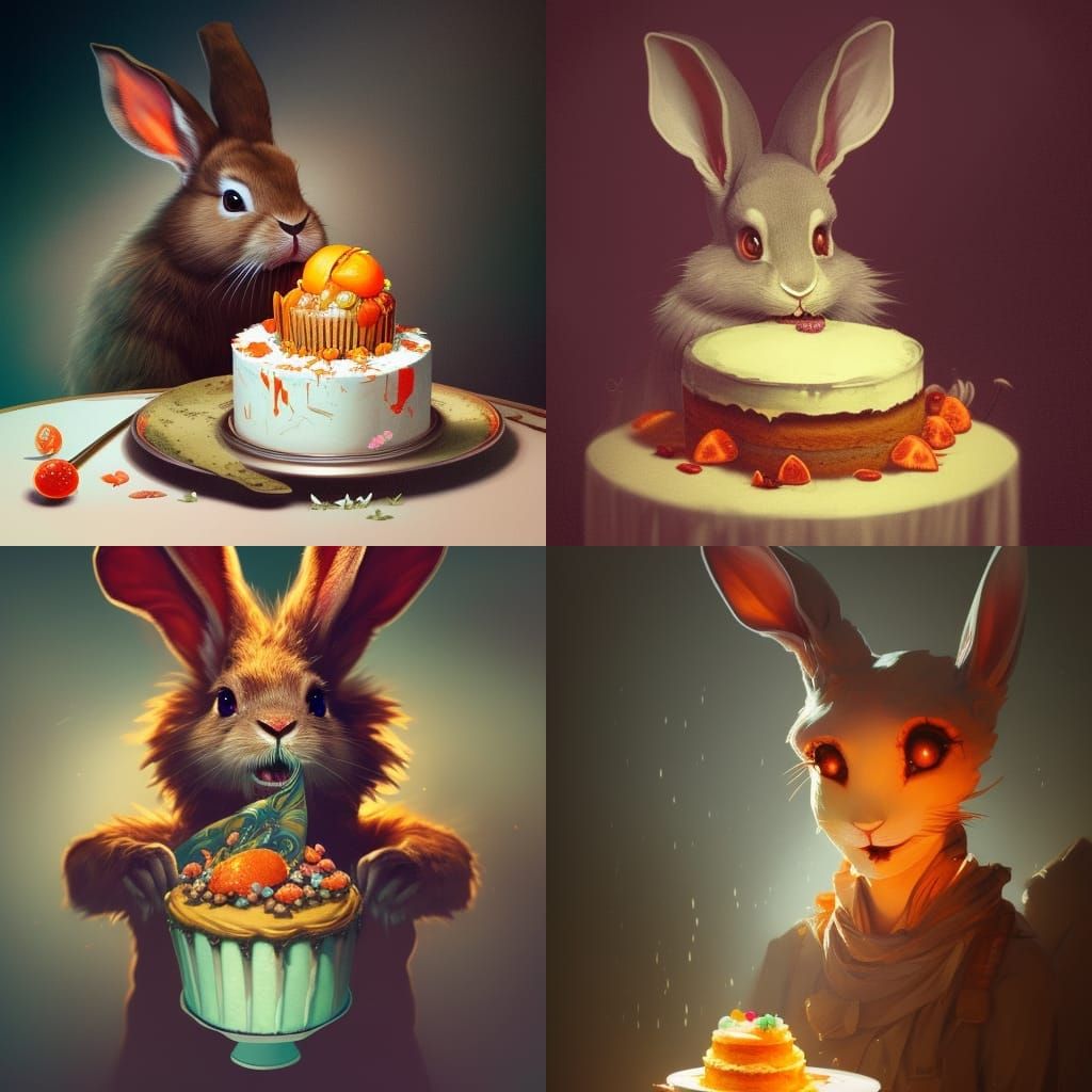 Creepy Rabbit Enjoys Cake: Digital Art