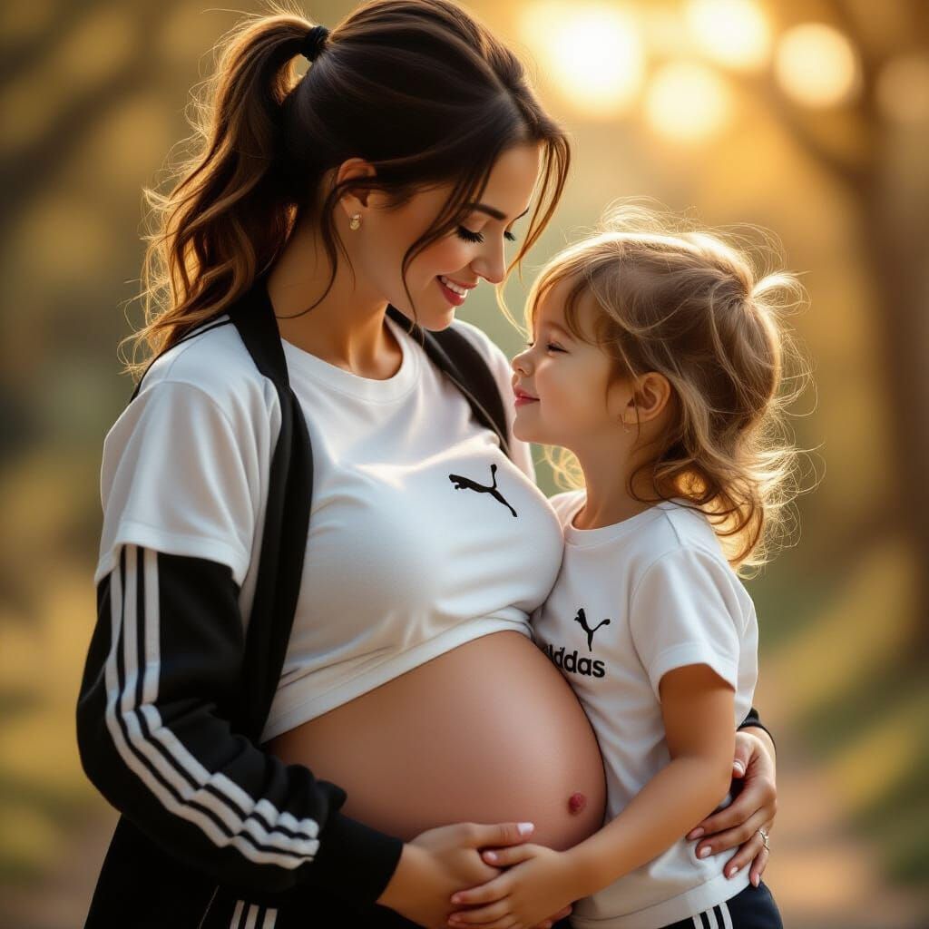 Pregnant Woman and Daughter Share Tender Moment in Golden Li...