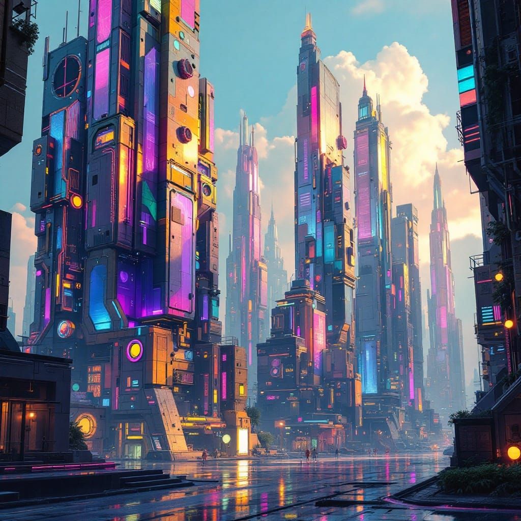 Neon Cityscape in Vibrant Color