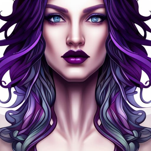 Purple-Haired Woman in Gothic Holographic Style