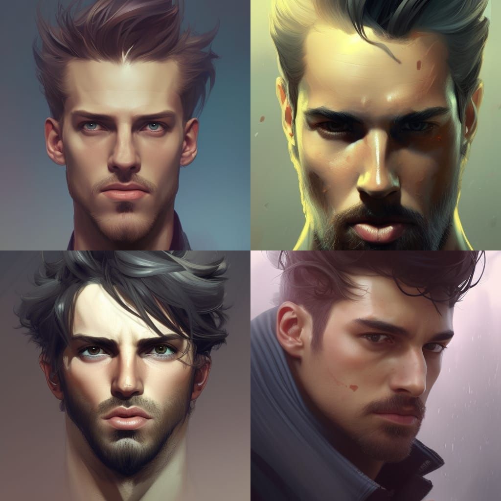 Hyperdetailed Portrait of Attractive Men in Art Nouveau Styl...