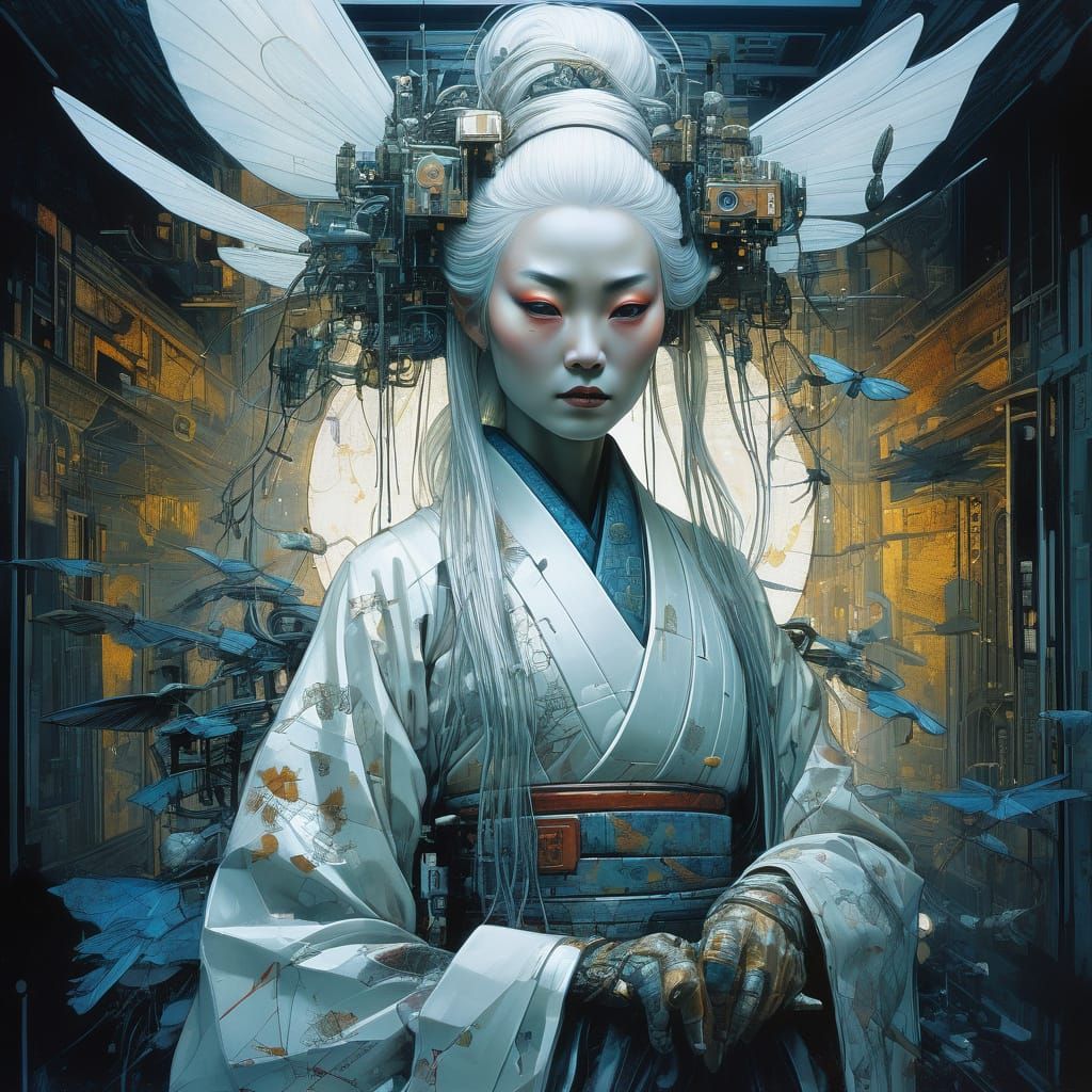 Android Fairy in Futuristic Repair Shop