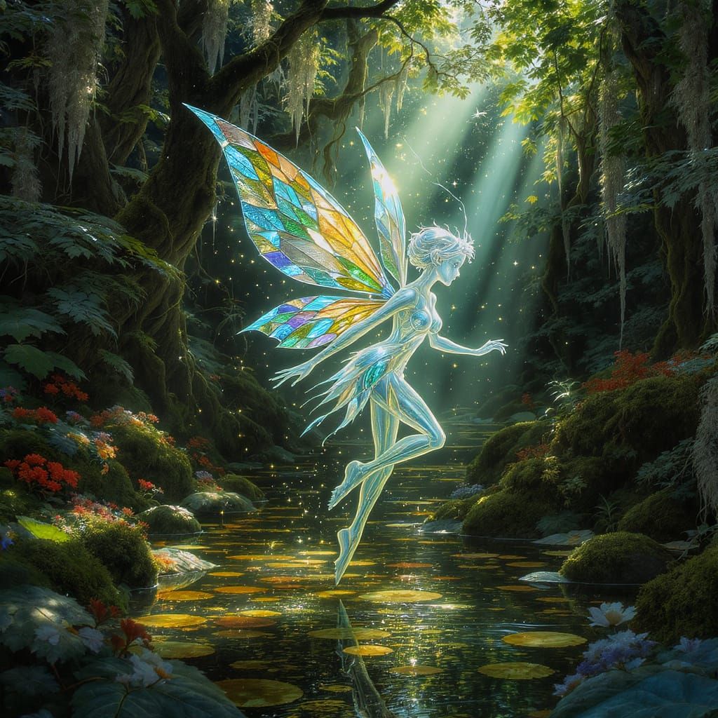 Glass Fairy in Overgrown Forest Pond