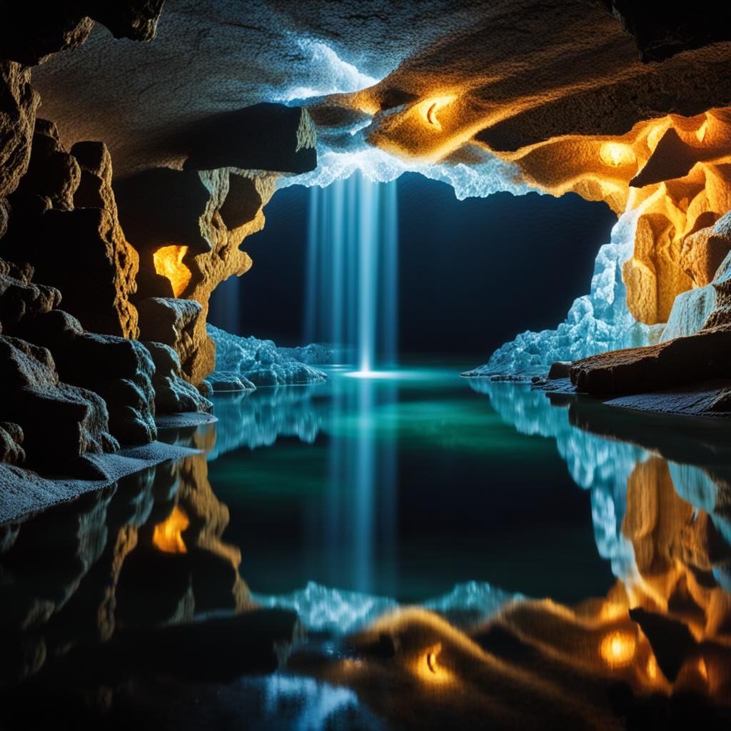 Reflecting Pool in a Sparkling Crystal Cave
