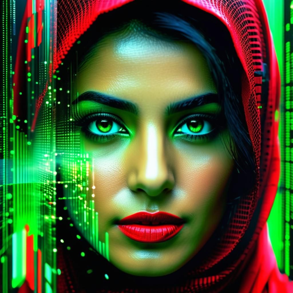 Palestinian Woman Connected to the World in Glitch Art