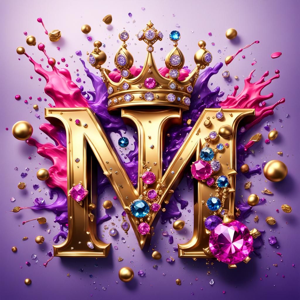 Diamond "M" Crown Jewel: 3D Metallic Splash Art