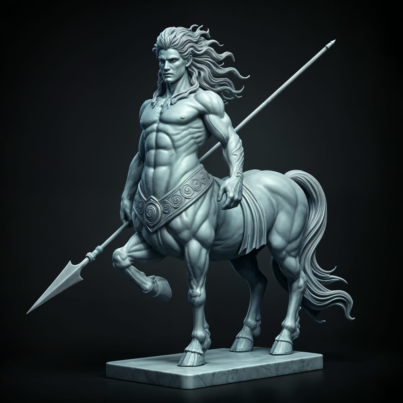 Blue-Accented Centaur Warrior Statue Exuding Strength