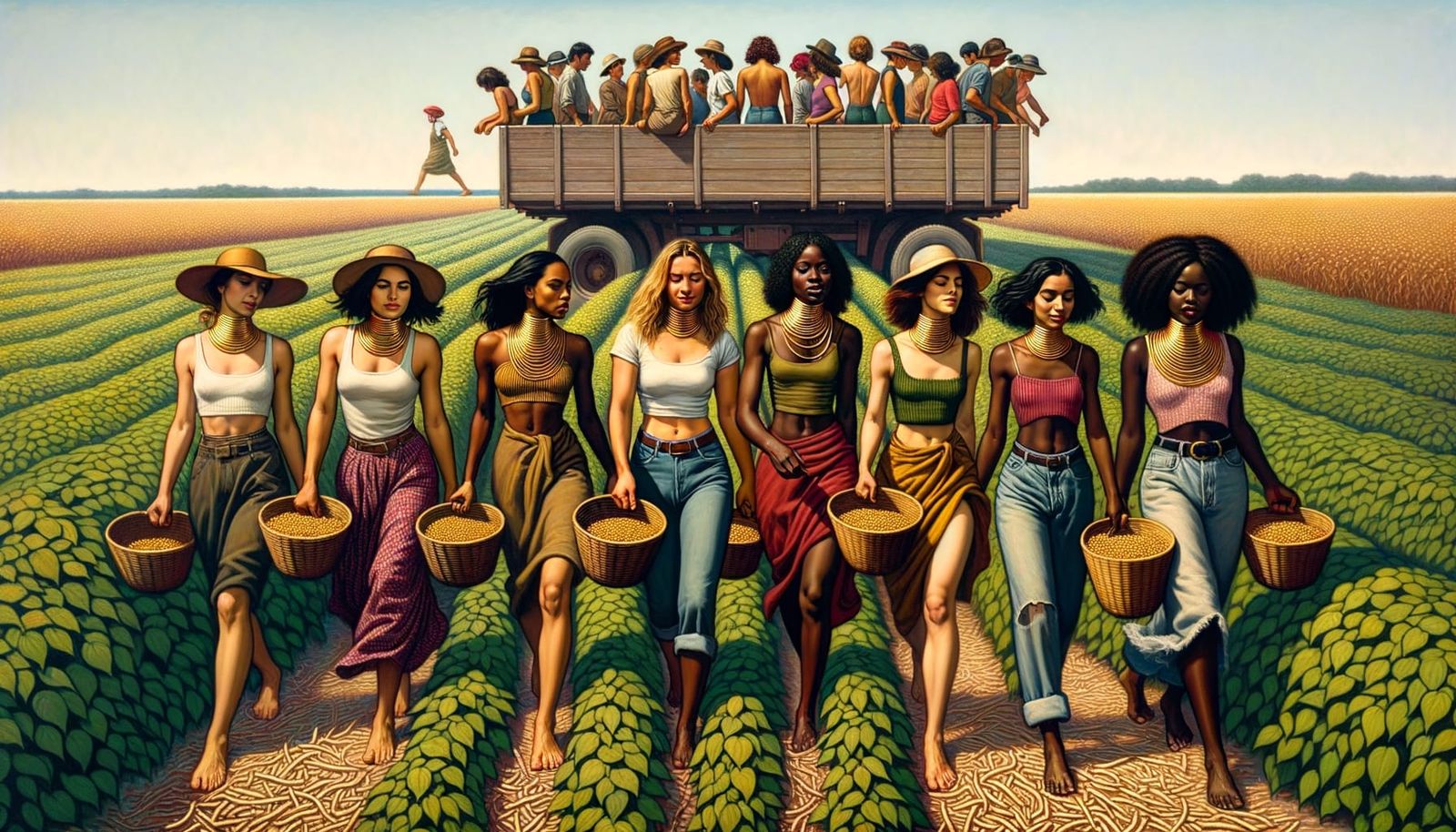 Bean Field Harvest: A Post-Impressionist Scene