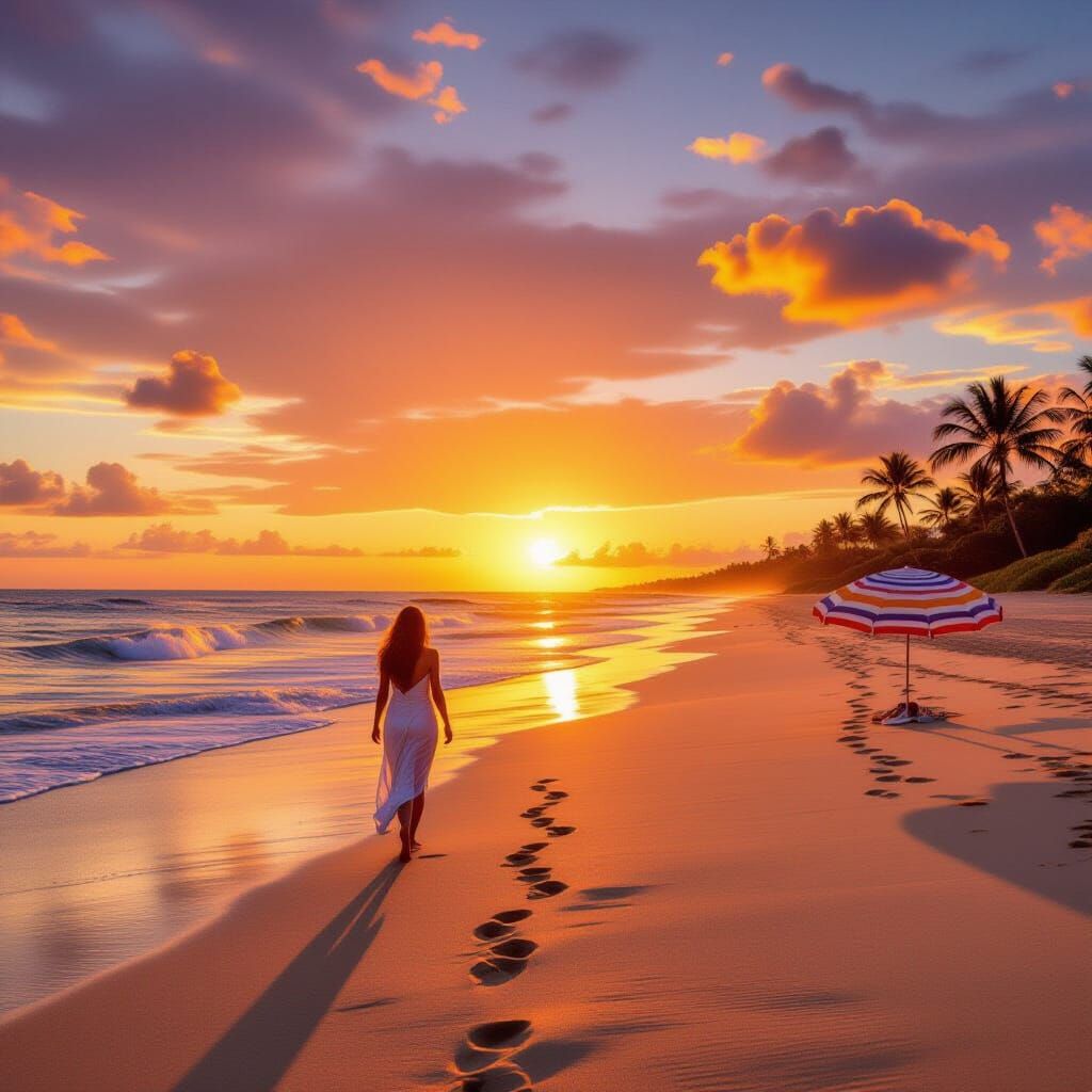 Golden Hour Beach Sunset: Photorealistic Coastal Scene