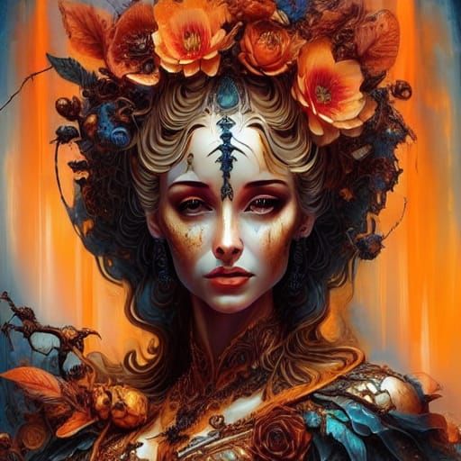 Fantasy Art: Carved Pumpkin Harvest Scene