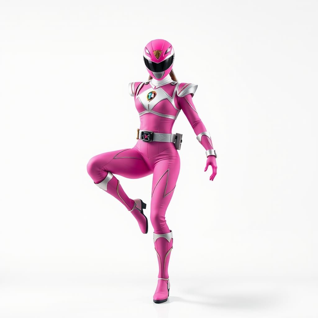 Pink Power Ranger Kimberly Hart's costume would be a playful and acrobatic design, with a focus on agility and flexibili...