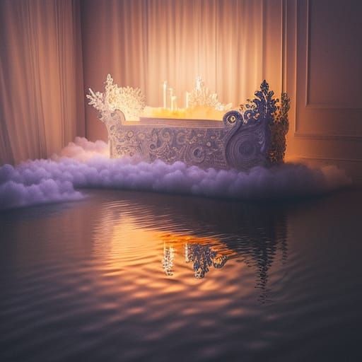 Woman in Bathtub Floating in Sky: Pencil Sketch