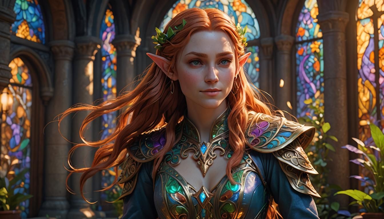 Ginger-Haired Elf in Art Nouveau Style