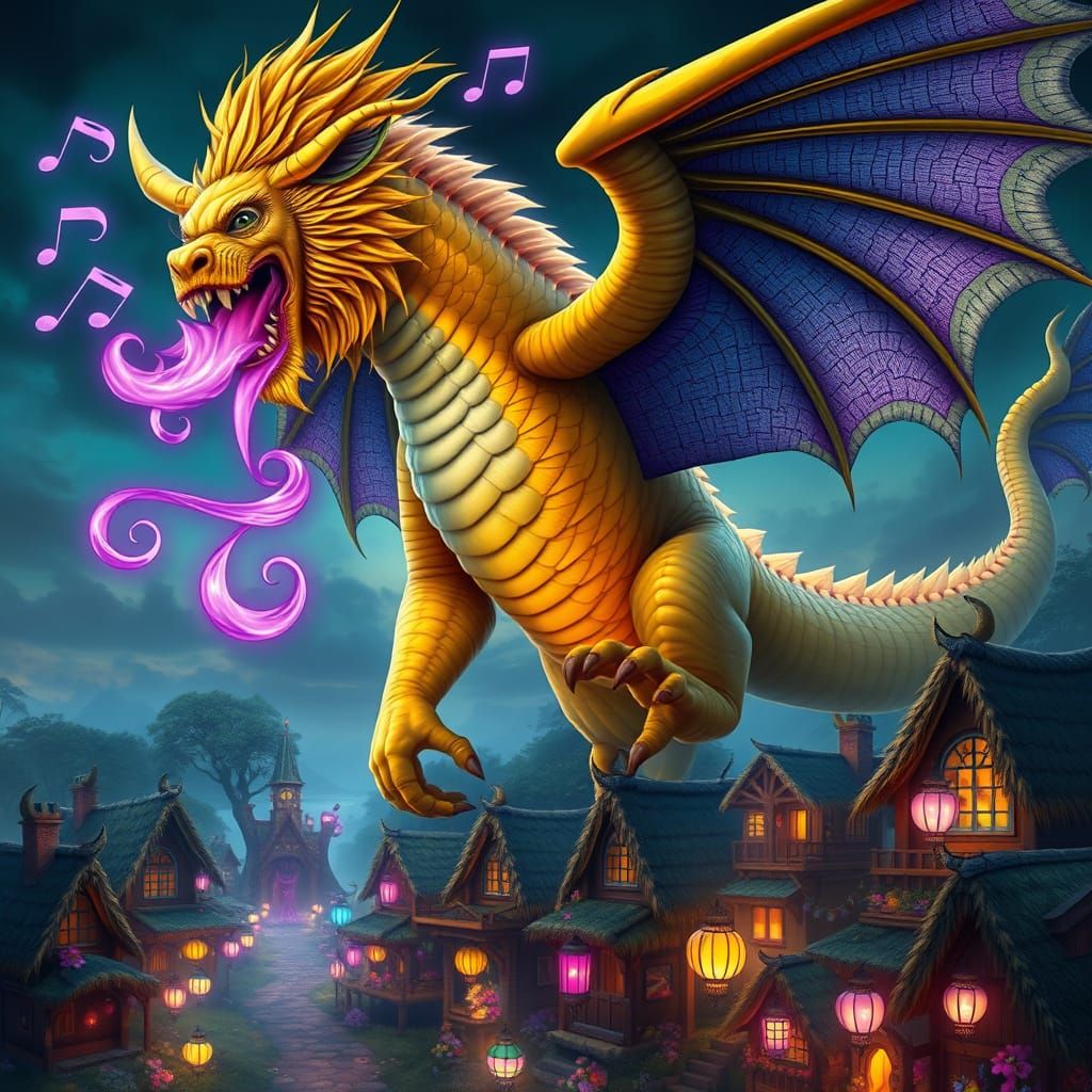 Surreal Lion-Gorilla-Dragon Hybrid Soars Above Whimsical Fai...